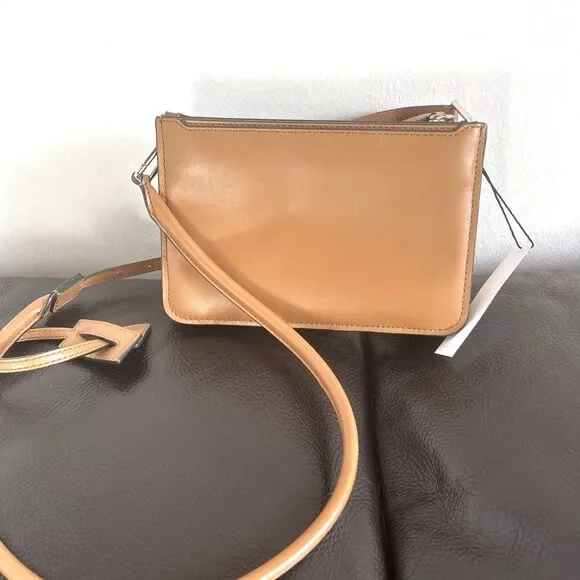 DELAROQ Triplo Caramel Leather Crossbody/Shoulder Bag W/ Adjustable Strap NEW - Picture 11 of 11